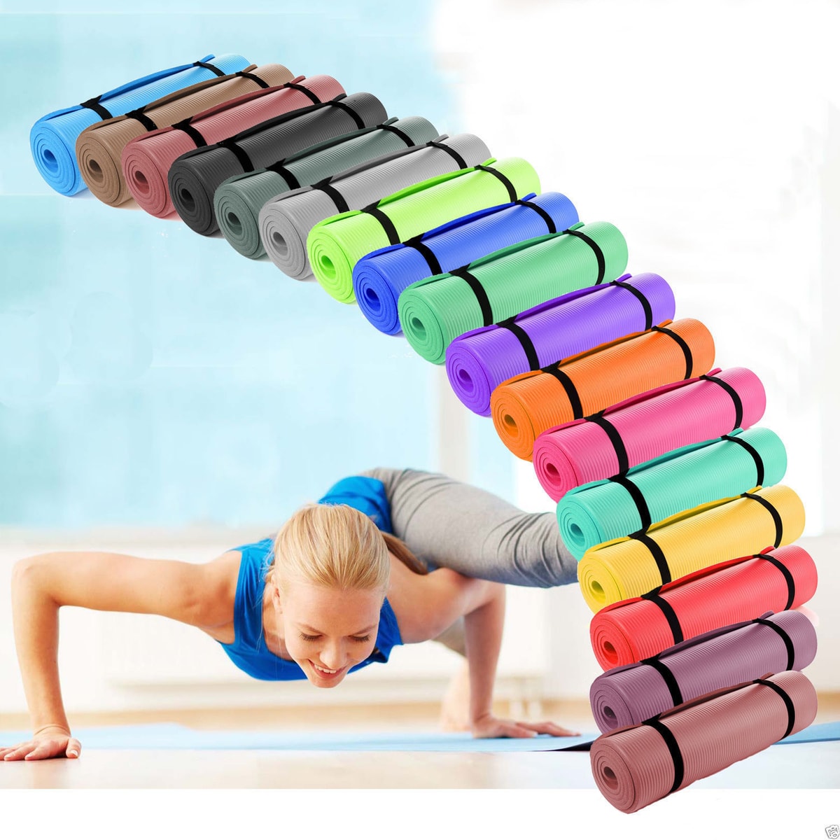 Yoga Mat 10mm Thick Exercise Mat Gym Workout Fitness Pilates Home Non Slip NBR