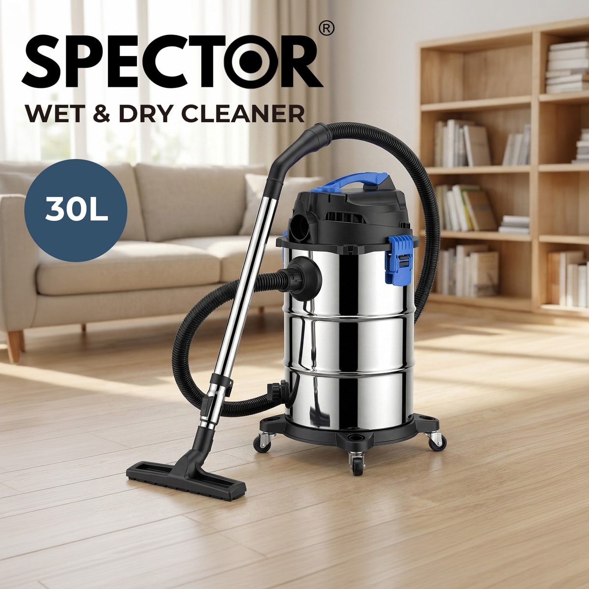 Spector Wet Dry Vacuums Cleaner 30L Wheeled Powerful Compact Cleaning Handheld