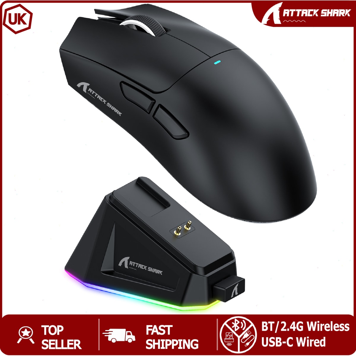 ATTACK SHARK X11 Wireless Gaming Mouse with Magnetic Charging Dock PAW3311 63g