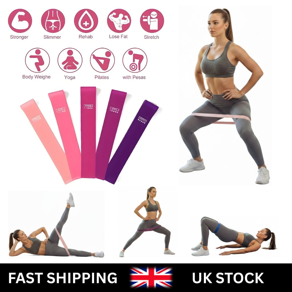 Resistance Bands - Exercise Sports Loop Physio Workout Yoga Gym Latex 5 Pcs