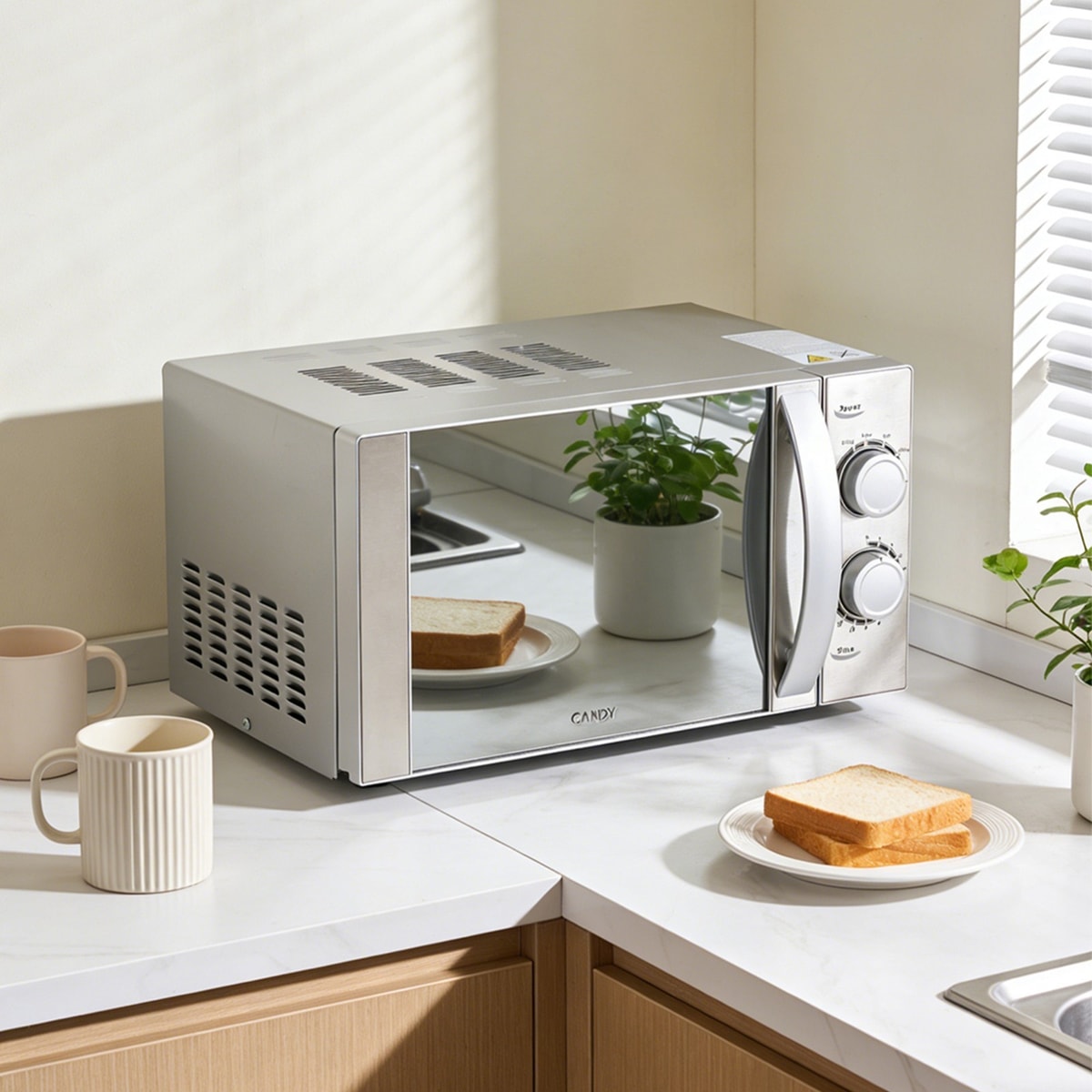 Candy 20L 700W Manual Control Microwave Oven - 6 Power Levels - Silver Mirror