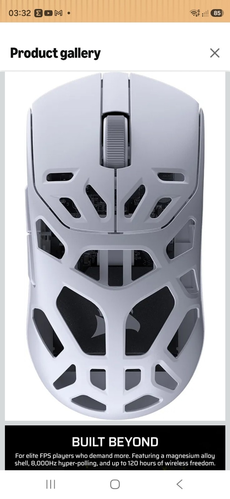 CORSAIR SABRE v2 PRO Wireless MG Gaming Mouse Magnesium Shell 8K Polling White