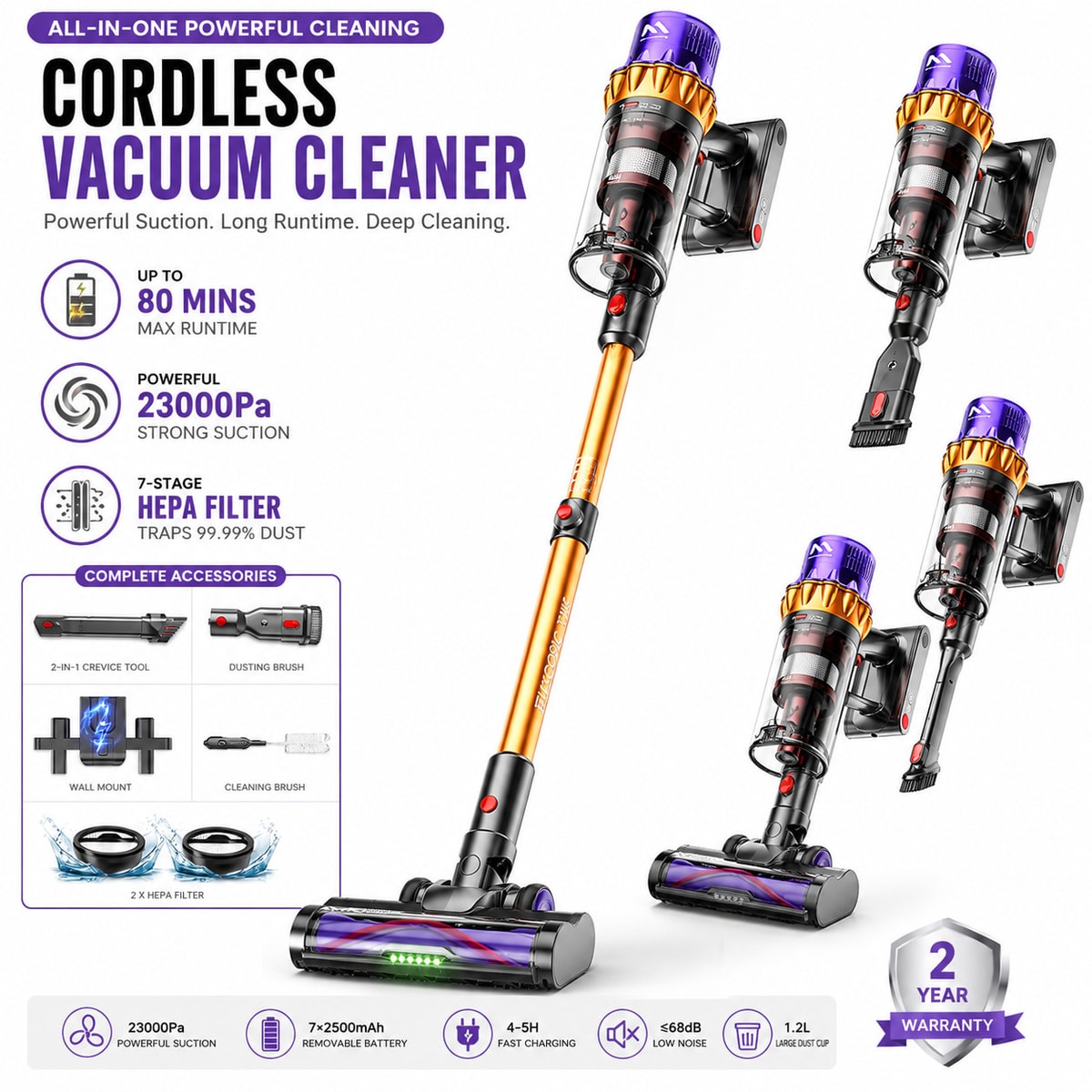 AlloyMove Cordless Vacuum 550W 50KPa 80Min Anti-Tangle Pet Hair Stick Vac A05 UK