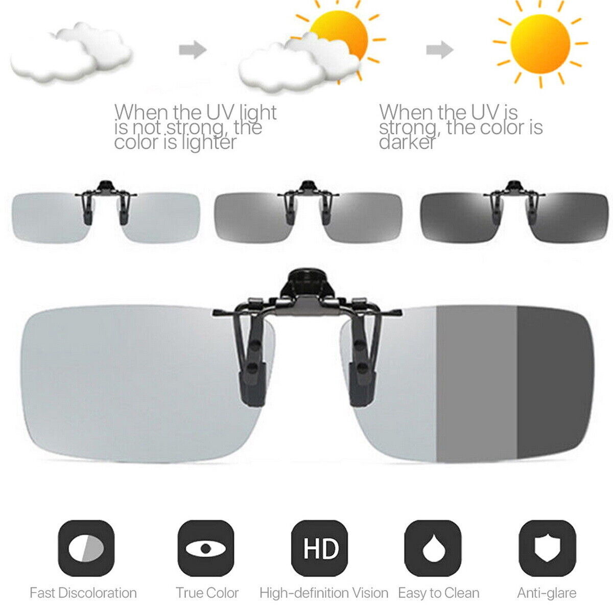 Photochromic Polarised Clip On Flip Sunglasses UV400 Polarized Fishing Driving A