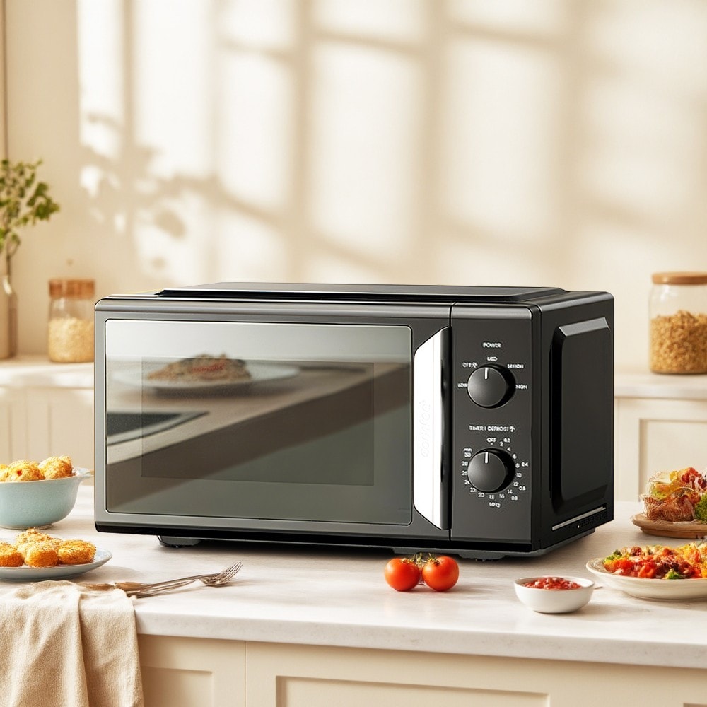 COMFEE 19L 700W Black and Mirror Mini Microwave Oven Manual Timer Mirror Design