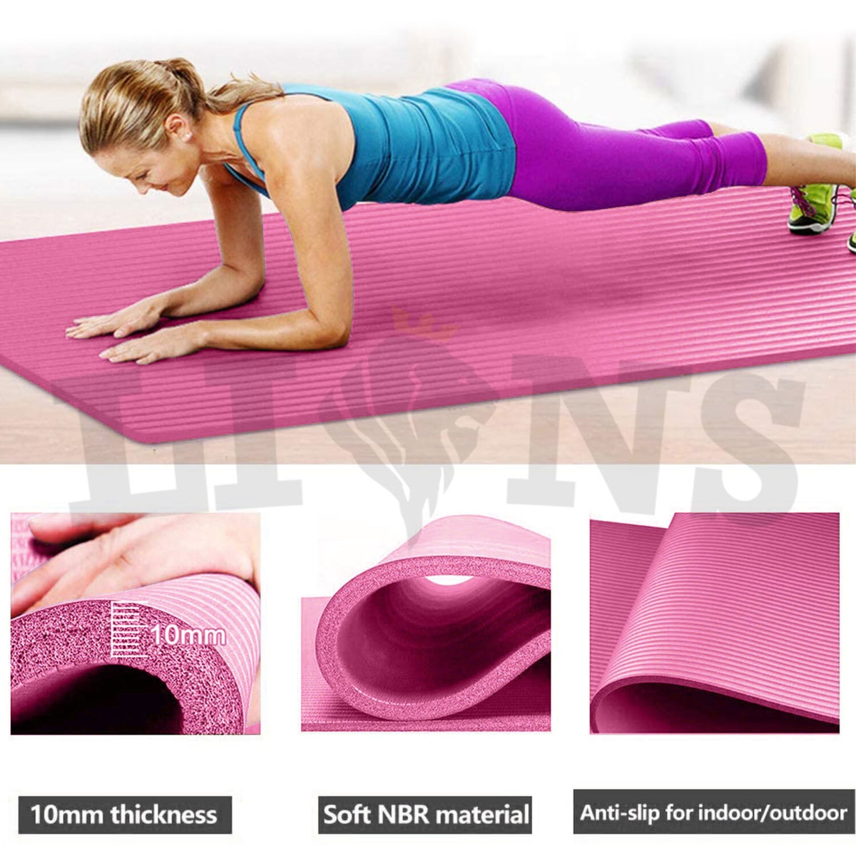 Yoga Mat 10mm Thick Non Slip Gymnastic Workout Exercise Fitness Pilates 183x61cm