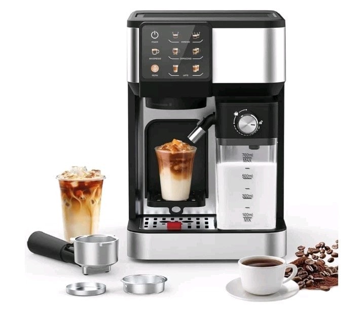 Espresso Coffee Machine One Touch Coffee, 20 Bar, Milk Frother, Used Once/No Box