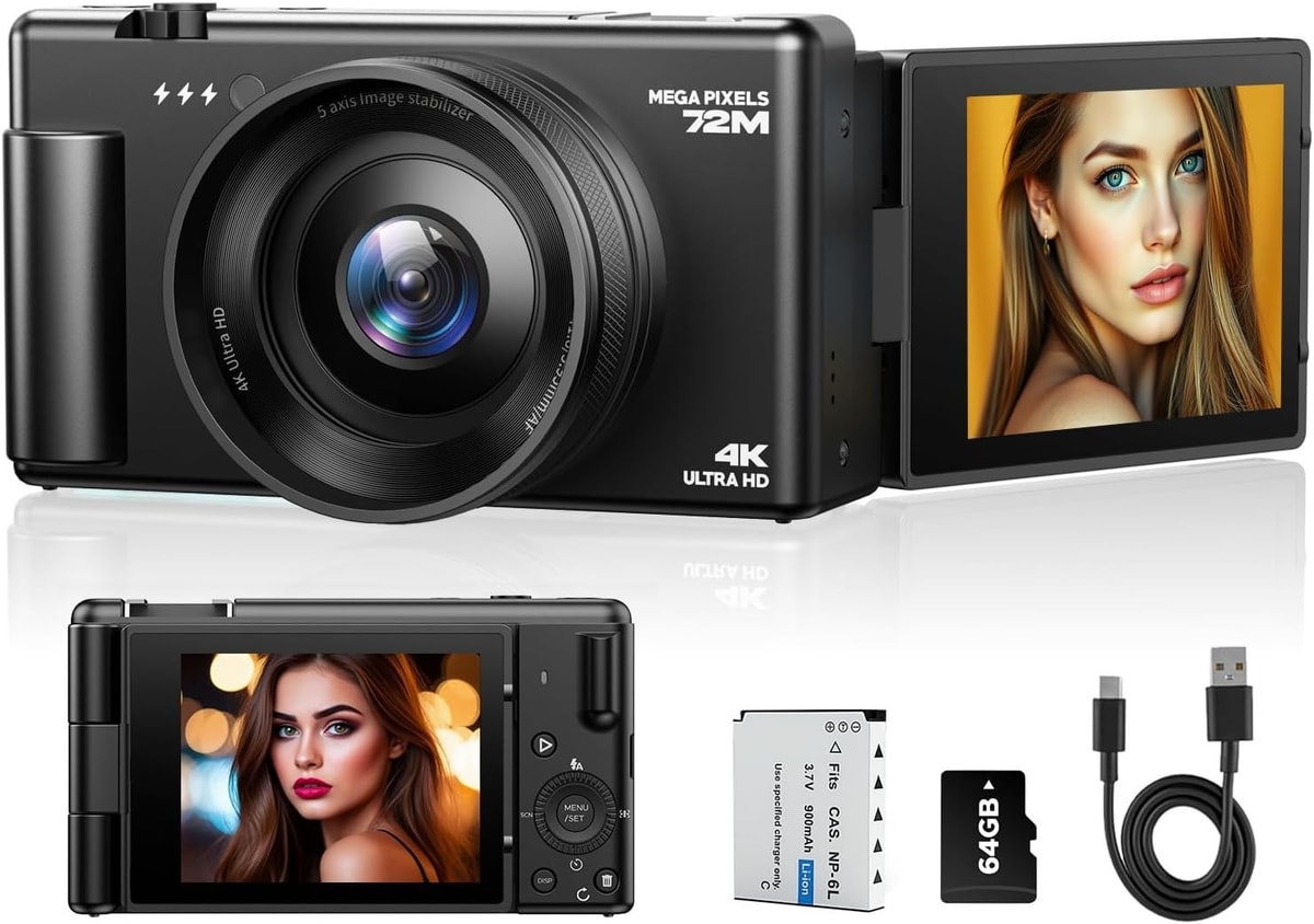 4K Digital Camera Autofocus 72MP Vlogging YouTube Camera 270°Flip Screen gifts