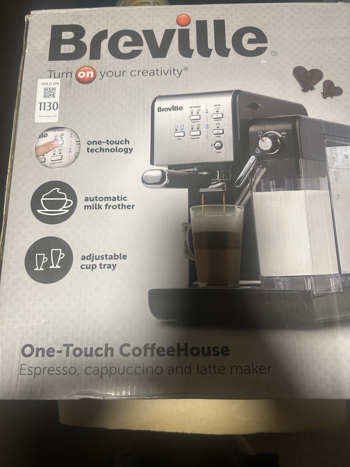 Breville One-Touch Coffee Machine Espresso/Cappuccino/Latte Maker Black
