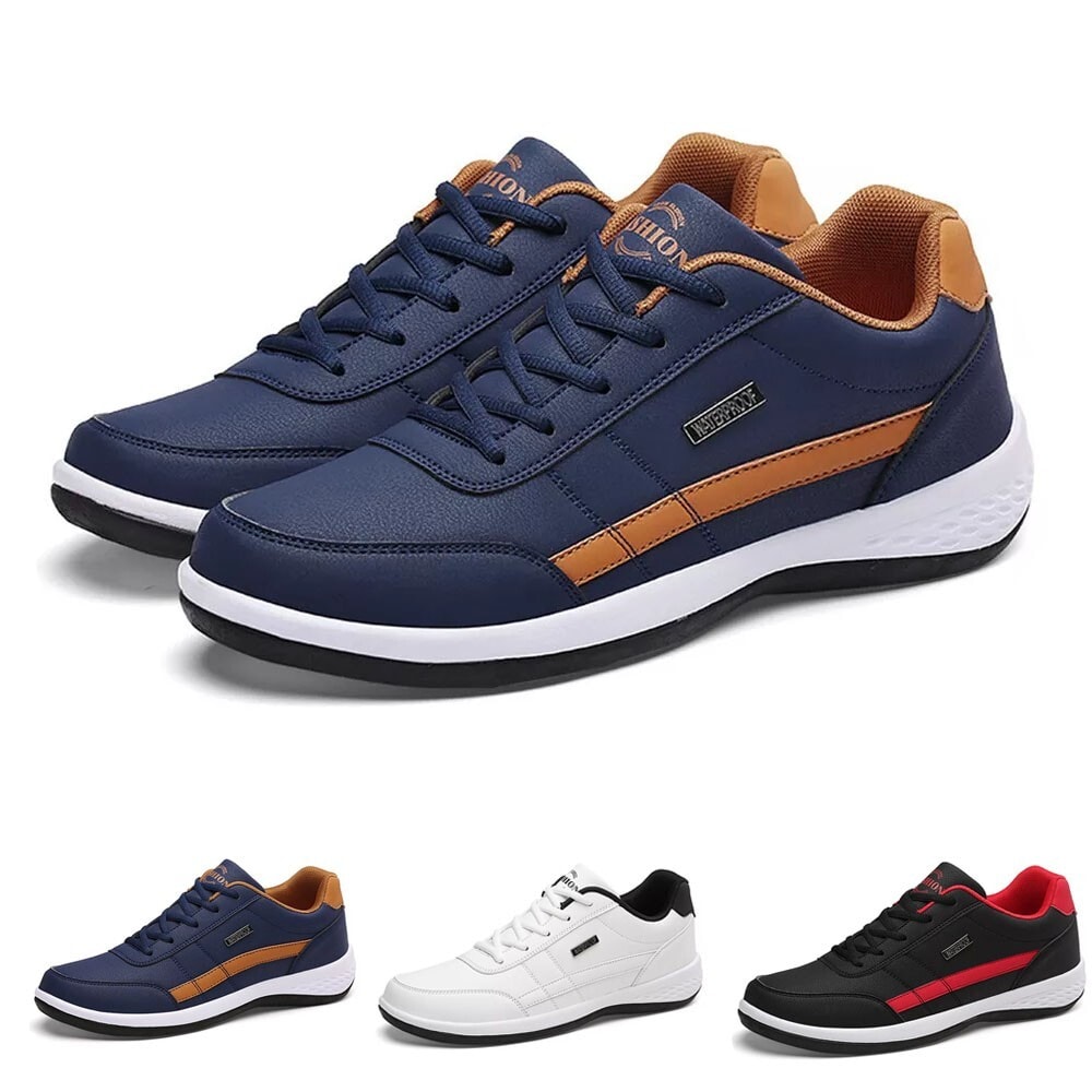 Waterproof Mens Casual Trainers Pu Leather Walking Sports Running Gym Shoes UK