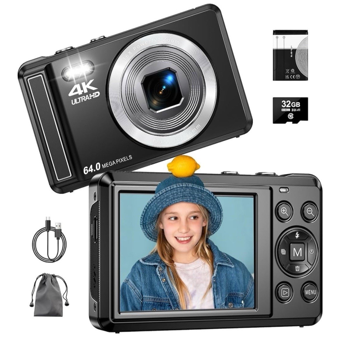 Digital Camera 4K 64MP Digital Camera with 32G SD Card Autofocus Vlogging Camera