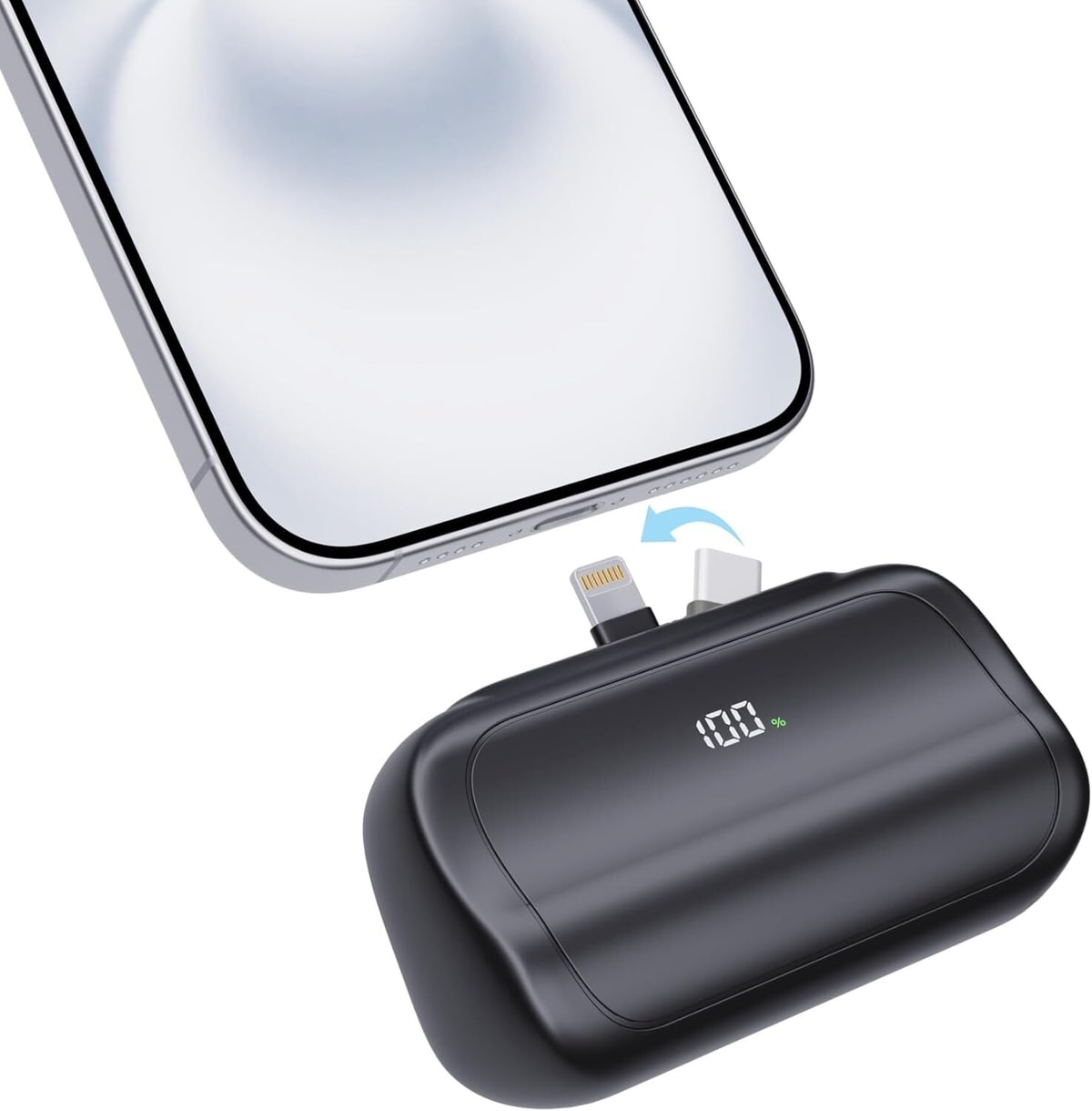 Portable Dual Connector For USB C & iPhone Mini Power Bank Charger Fast Charging