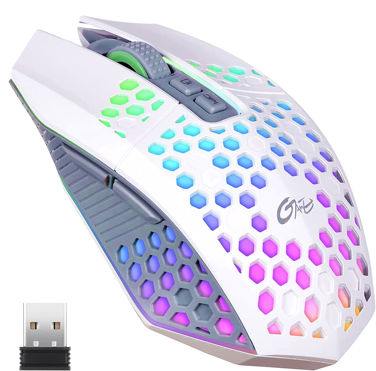 White Honeycomb Wireless Gaming Mouse LED Rechargeable Lightweight PC Laptop UK
