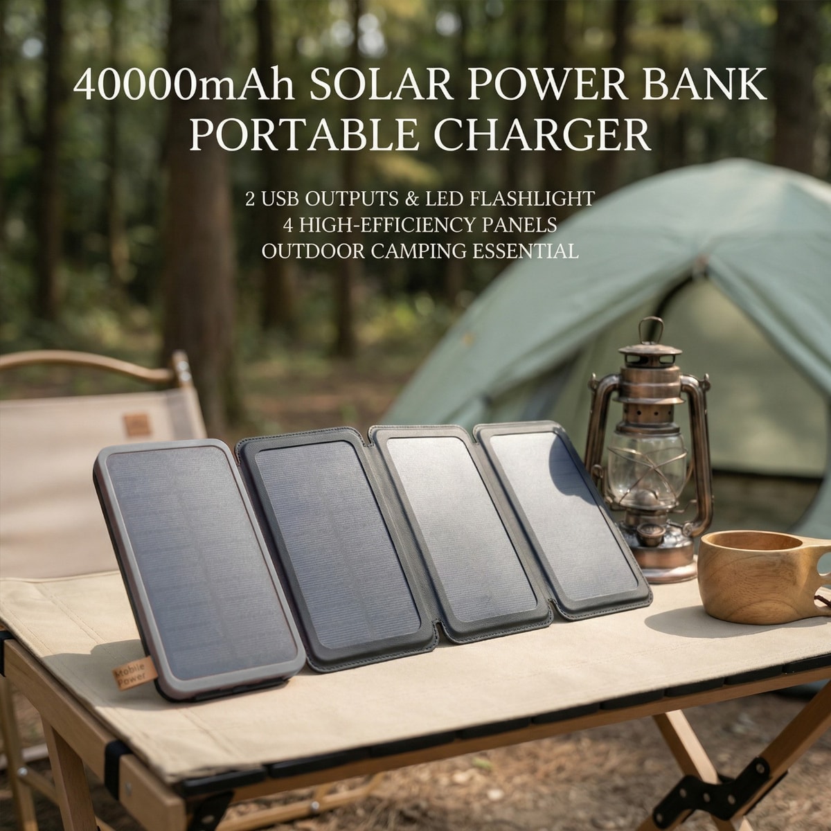 Portable Power Bank 4 Solar Panel Solar-Powered Power Bank Charging Mobile Phone