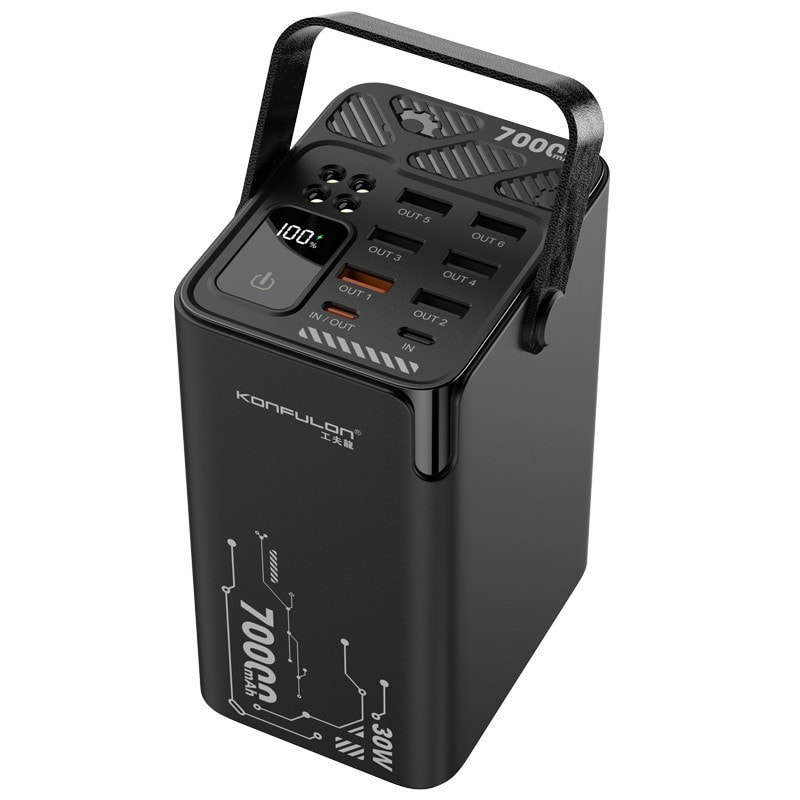 Konfulon A66Q 70000mAh Power Bank 30W, 7 Outputs, 4 LED SOS, 2 USB-C, 8 PORTS