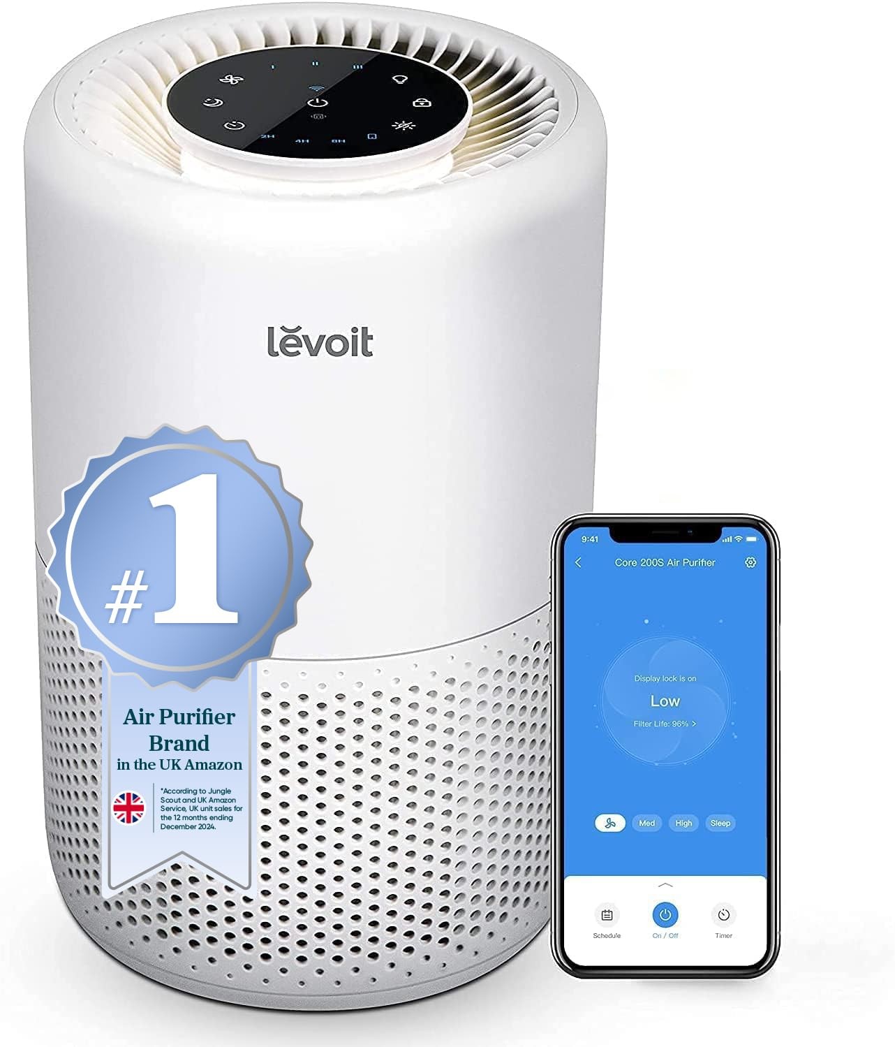 Levoit Smart HEPA Air Purifier for Allergies & Pets, 64m² Bedroom Home White