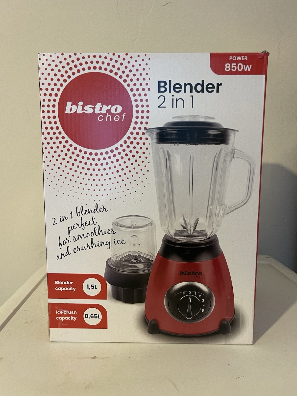 Red Bistro Chef 2-in-1 Ice Nuts Crushing Professional Mixer Blender 850W