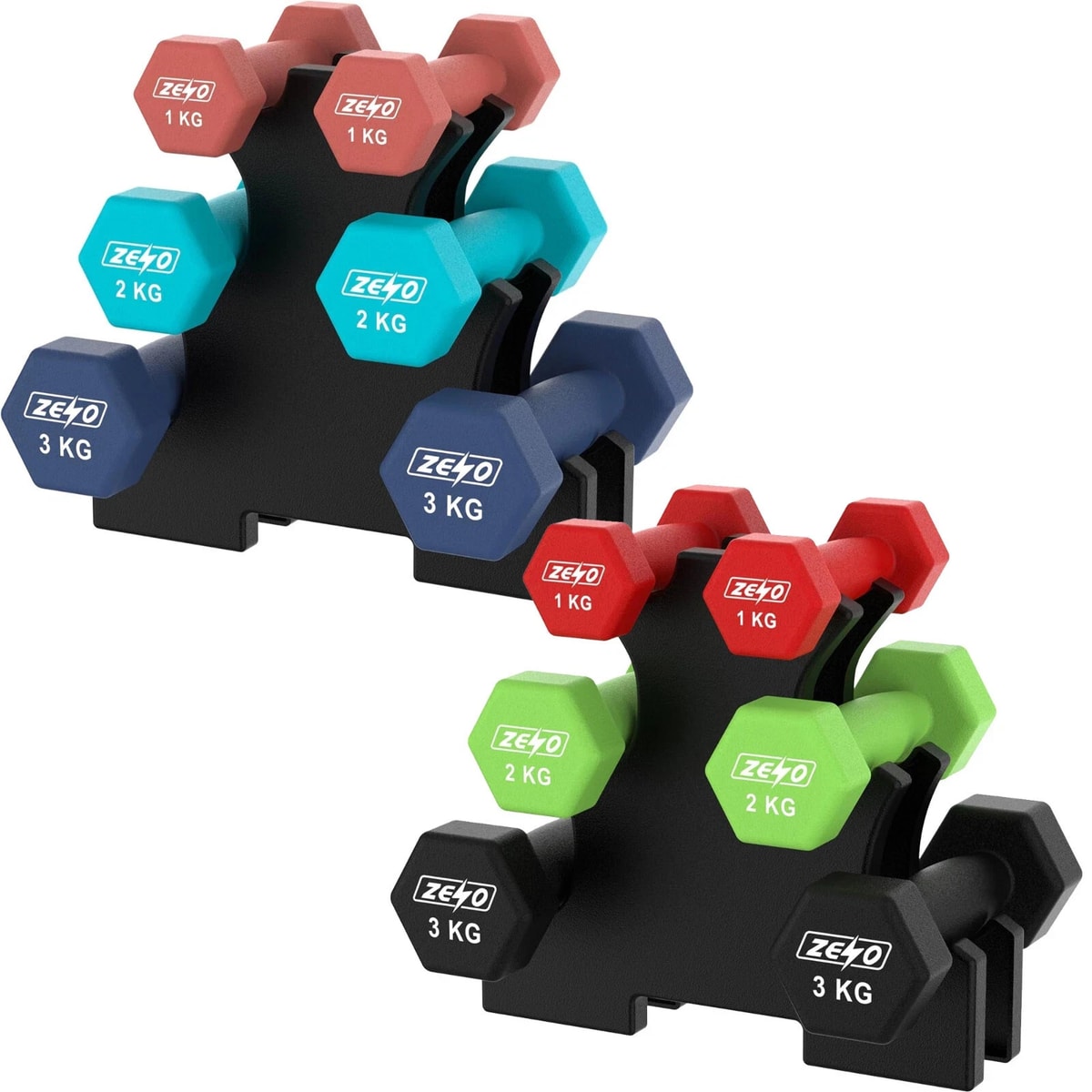 12KG CAST IRON NEOPRENE HEX HAND DUMBBELL WORKOUT WEIGHT SET WITH STAND FITNESS