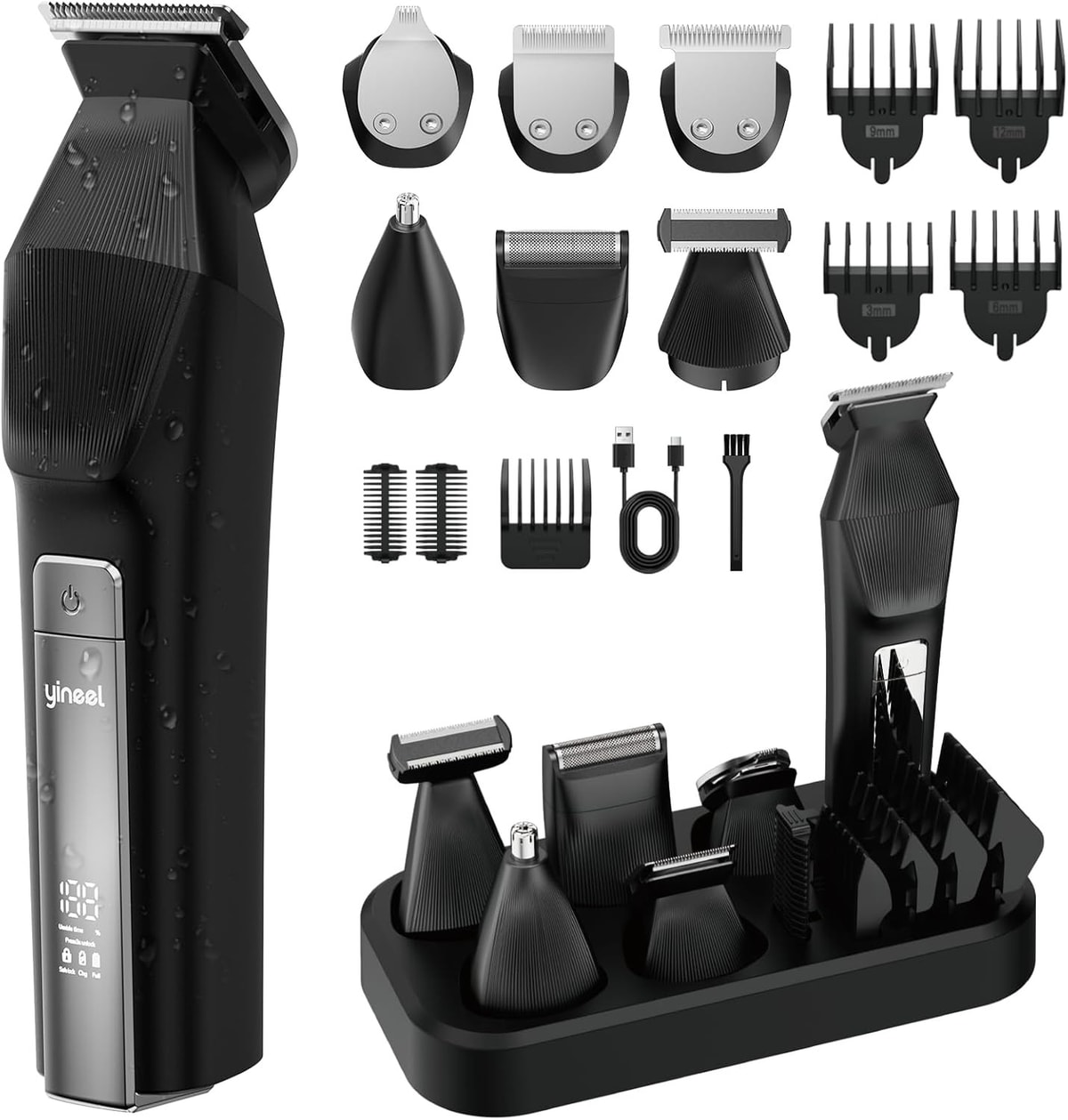 All in 1 Electric Hair Clippers Men Rechargeable Beard Trimmer Grooming Kit