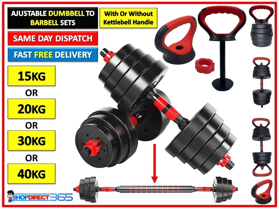 15/20/30/40KG Dumbbell Barbell Set Pair Weights Kettlebell Gym Fitness Workout