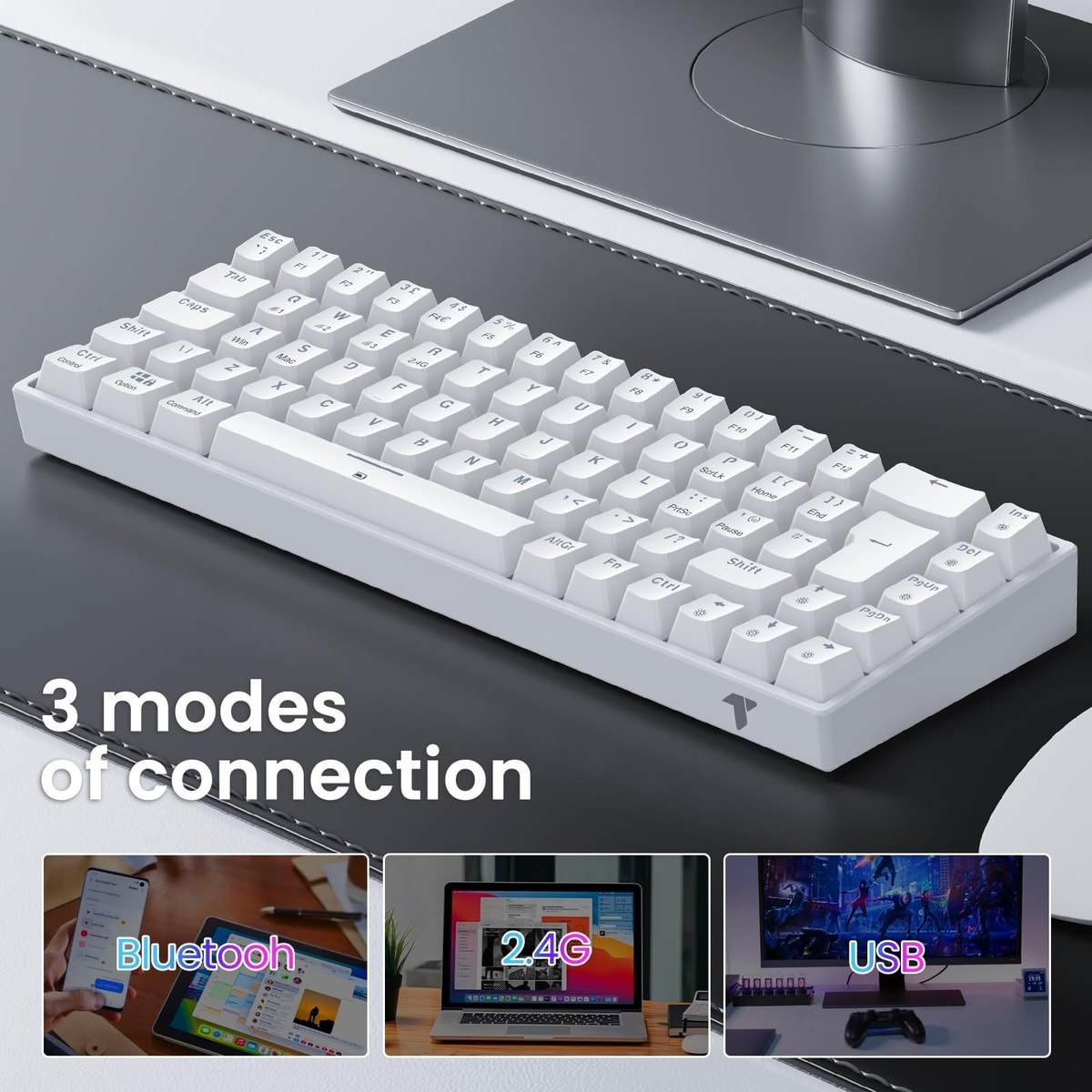 Wireless Mechanical Gaming Keyboard RGB Backlit Bluetooth 2.4G UK Layout - White