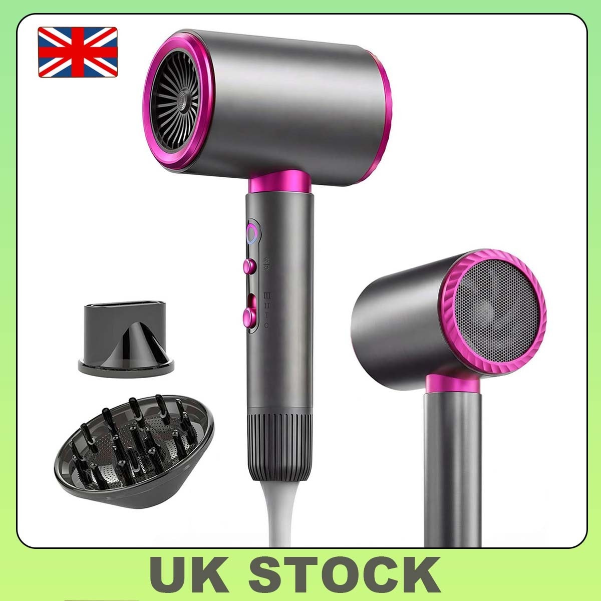 2400W Negative Ion Hair Dryer Fast Drying with Diffuser & Nozzle 3 Speeds UK