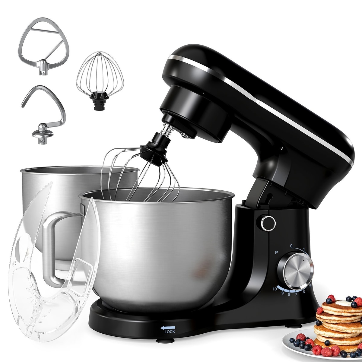 1500W Electric Kitchen Stand Mixer 5.5L Bowl 3 Dough Hook Food Baking 2 Bowls