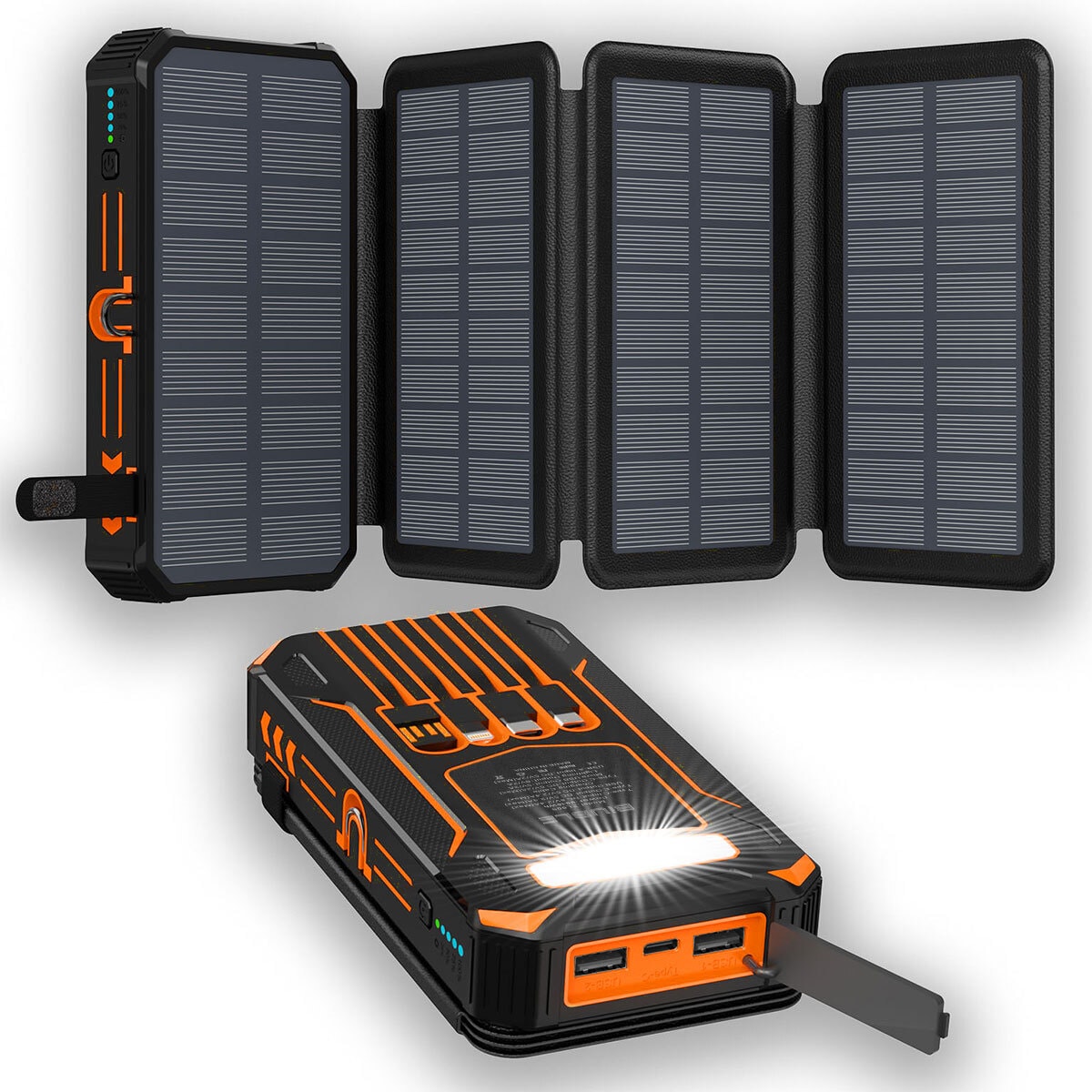 4 Panel Solar Power Bank Pack 36800mAh 2 USB LED Battery Fast Charger For Phone