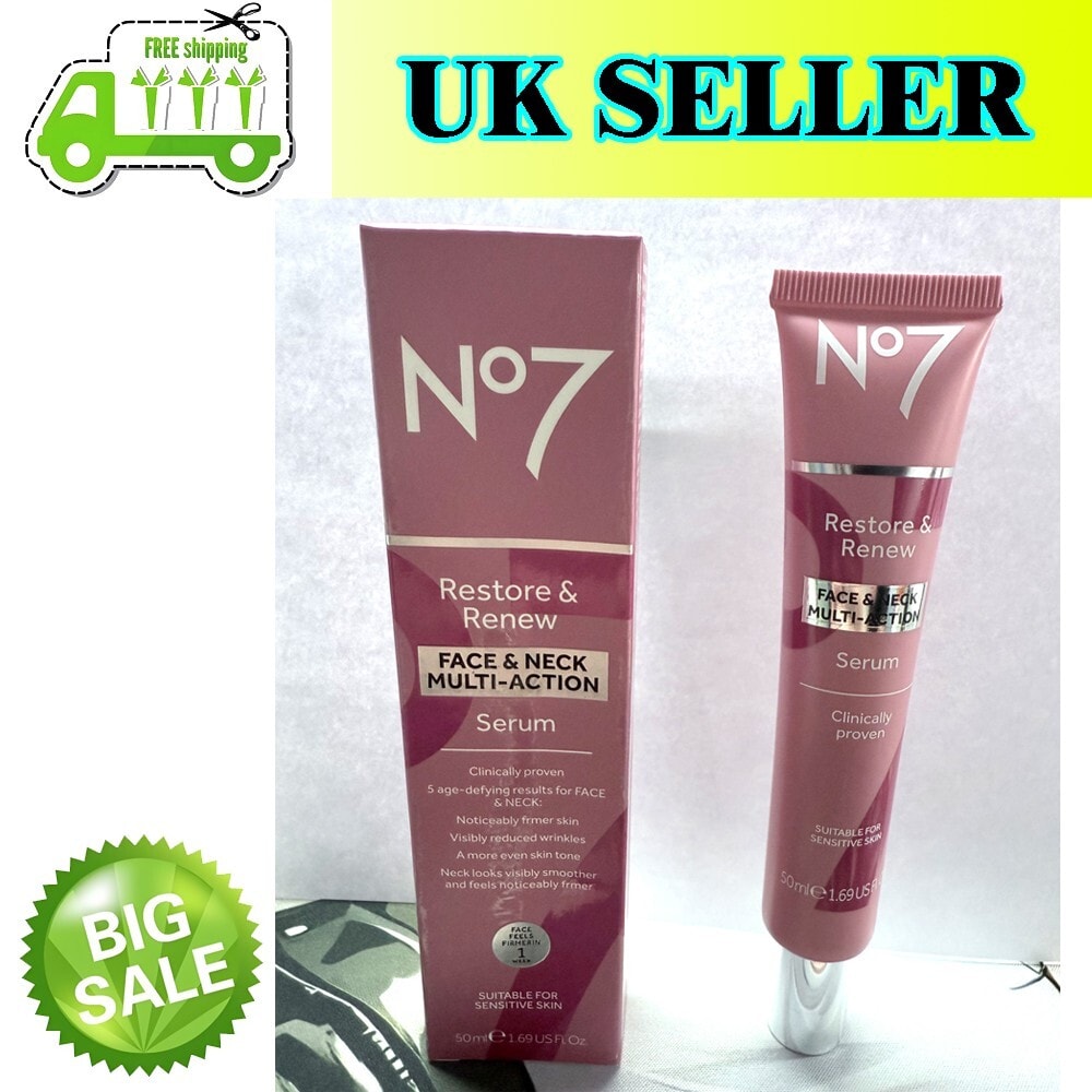 No7 Restore & Renew Face, Neck and Multi Action Serum 50ml UK HOT SALE