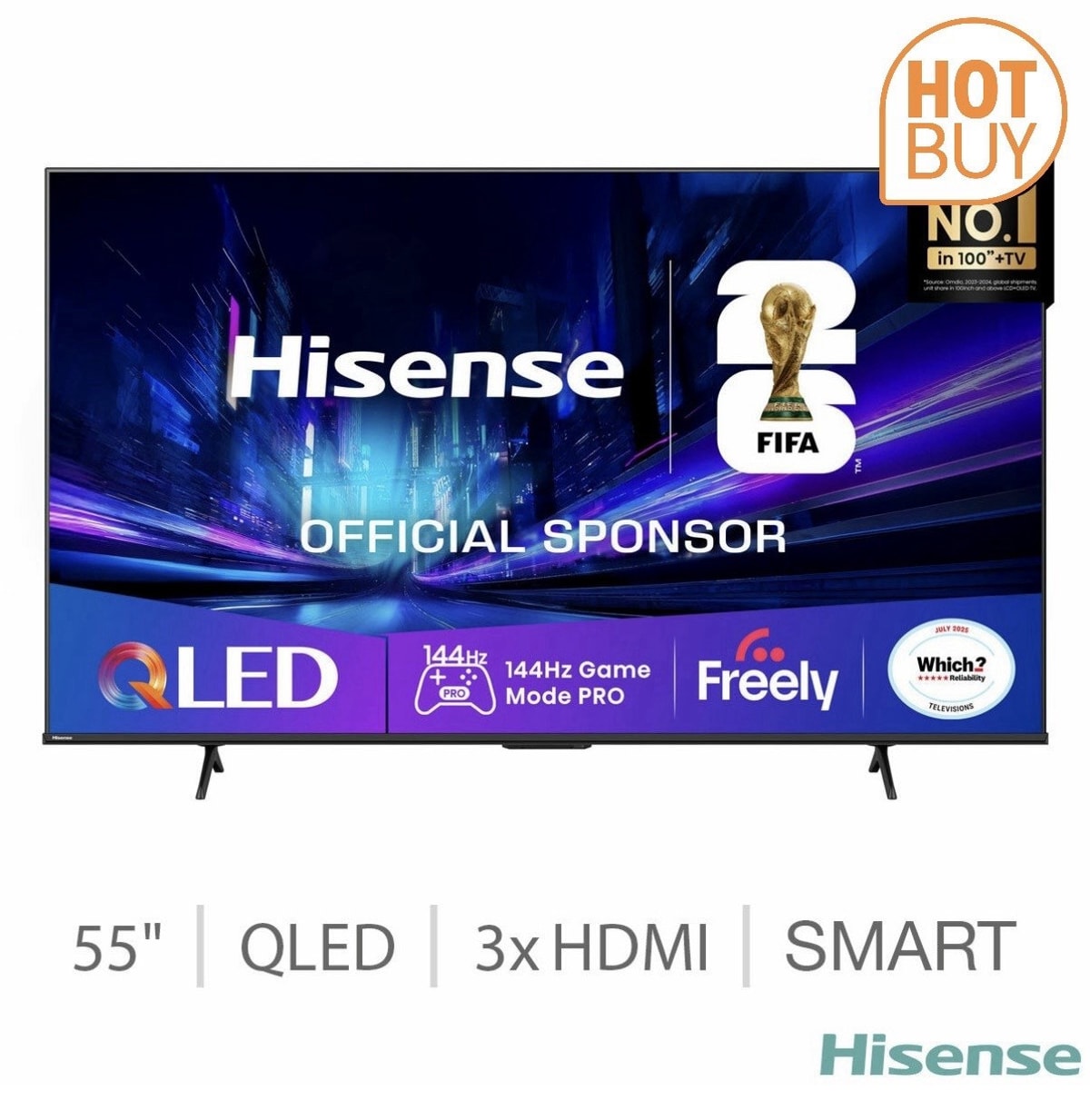 Hisense Smart TV 4K 55E78QTUK 55" Ultra HD HDR QLED Freely TV Black
