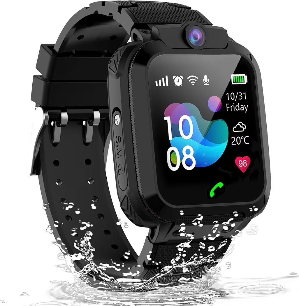 Kids Smart Watch GPS Tracker Camera SOS Call – Boys Girls Black Smartwatch