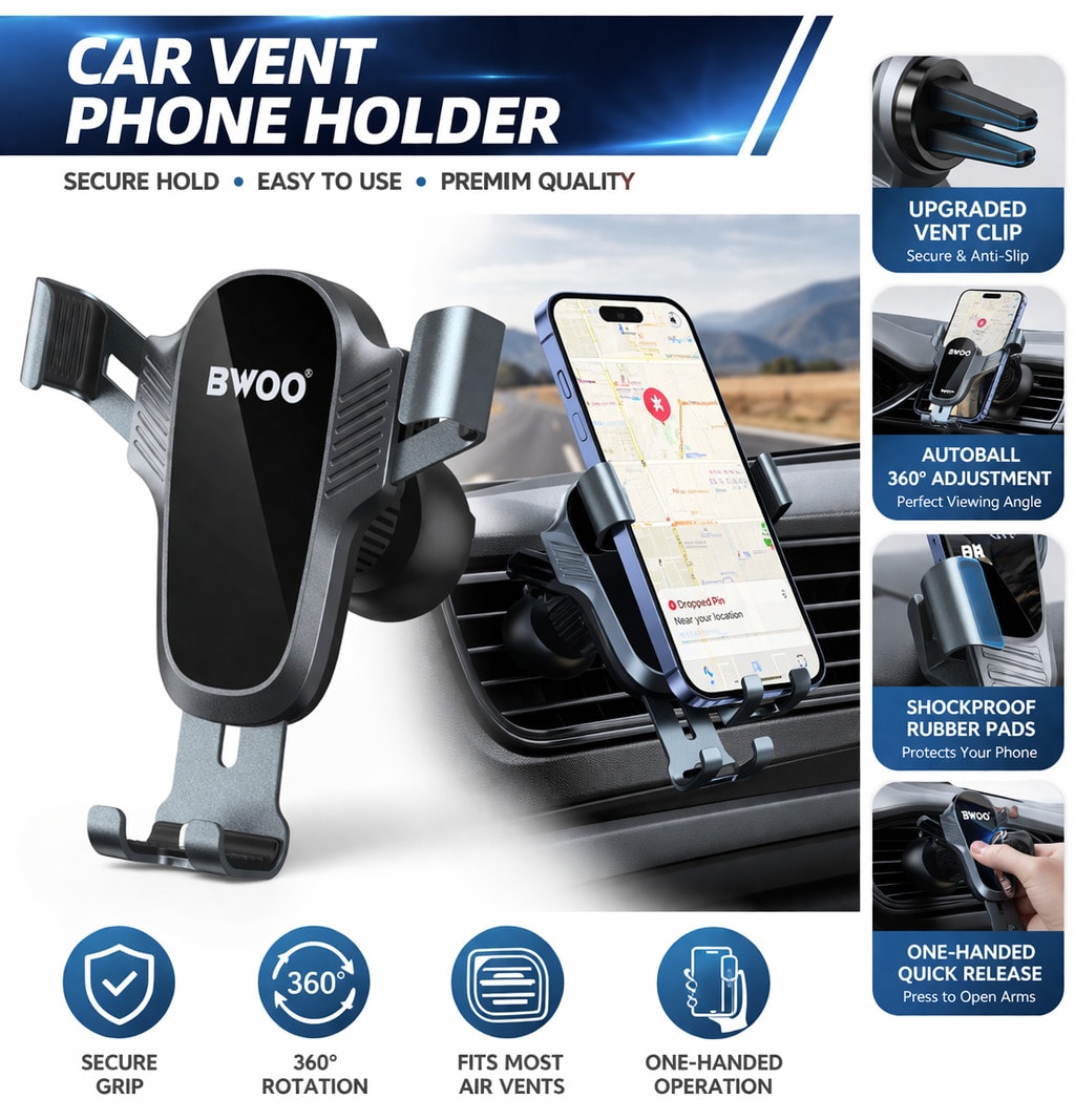 Car Mobile Phone Holder Gravity Air Vent Universal Mount 360 Rotation