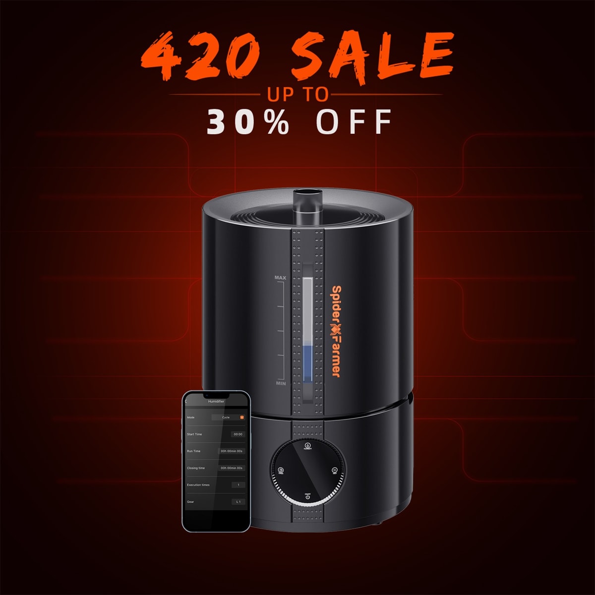 Spider Farmer 5L Smart Cool Mist Humidifier with Temp& Humidity Sensor Smart APP