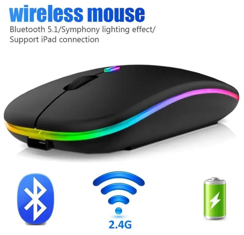 Slim Silent Rechargeable Wireless Mouse RGB LED USB Mice MacBook Laptop PC Uk