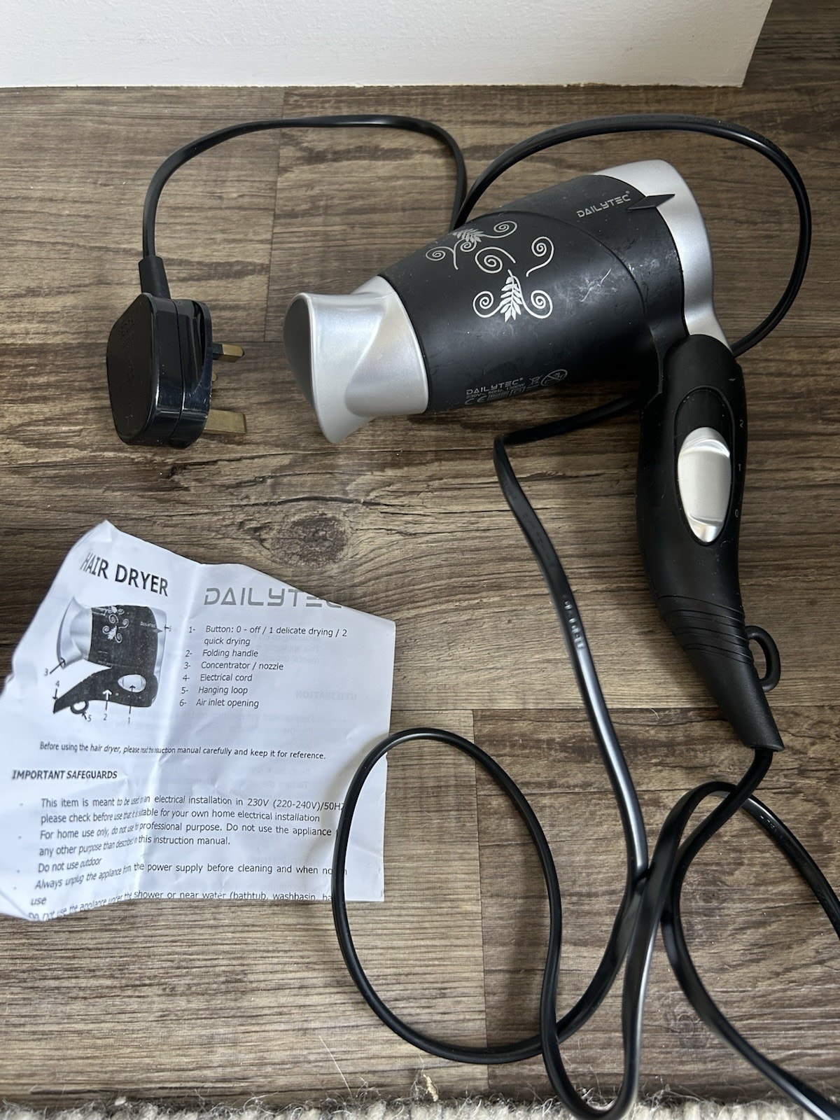 Travel Hair Dryer Folding Compact Hairdryer UK Plug – Lightweight DAILYTEC