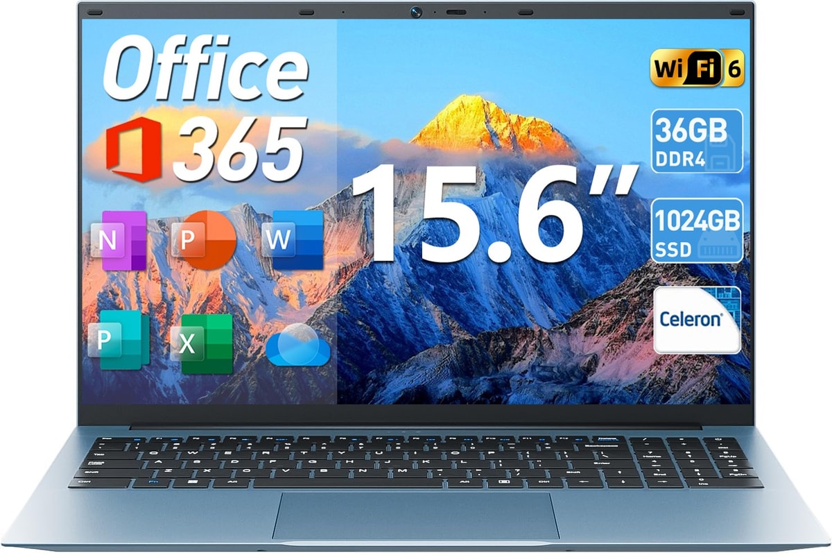 New 15.6" IPS Laptop Intel N5100 16GB RAM 1TB SSD Win11 Pro Wi-Fi 6 Office 365