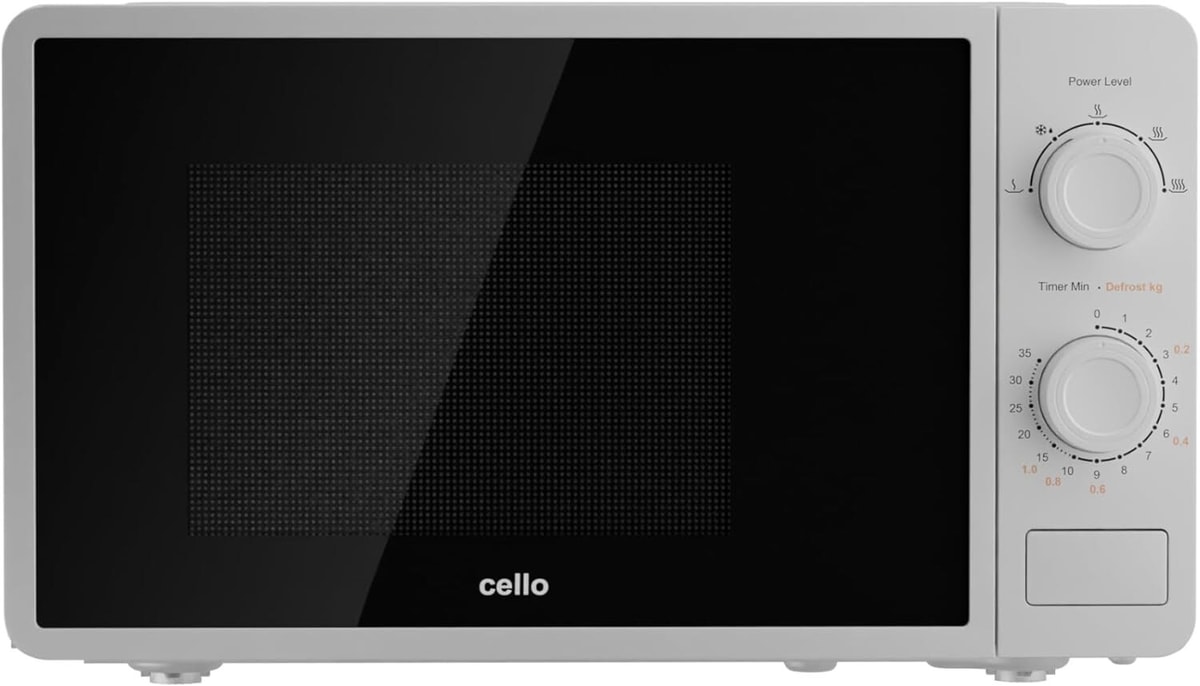 Cello 800W Microwave Oven 20 Litre 5 Power Levels Defrost Manual Control White