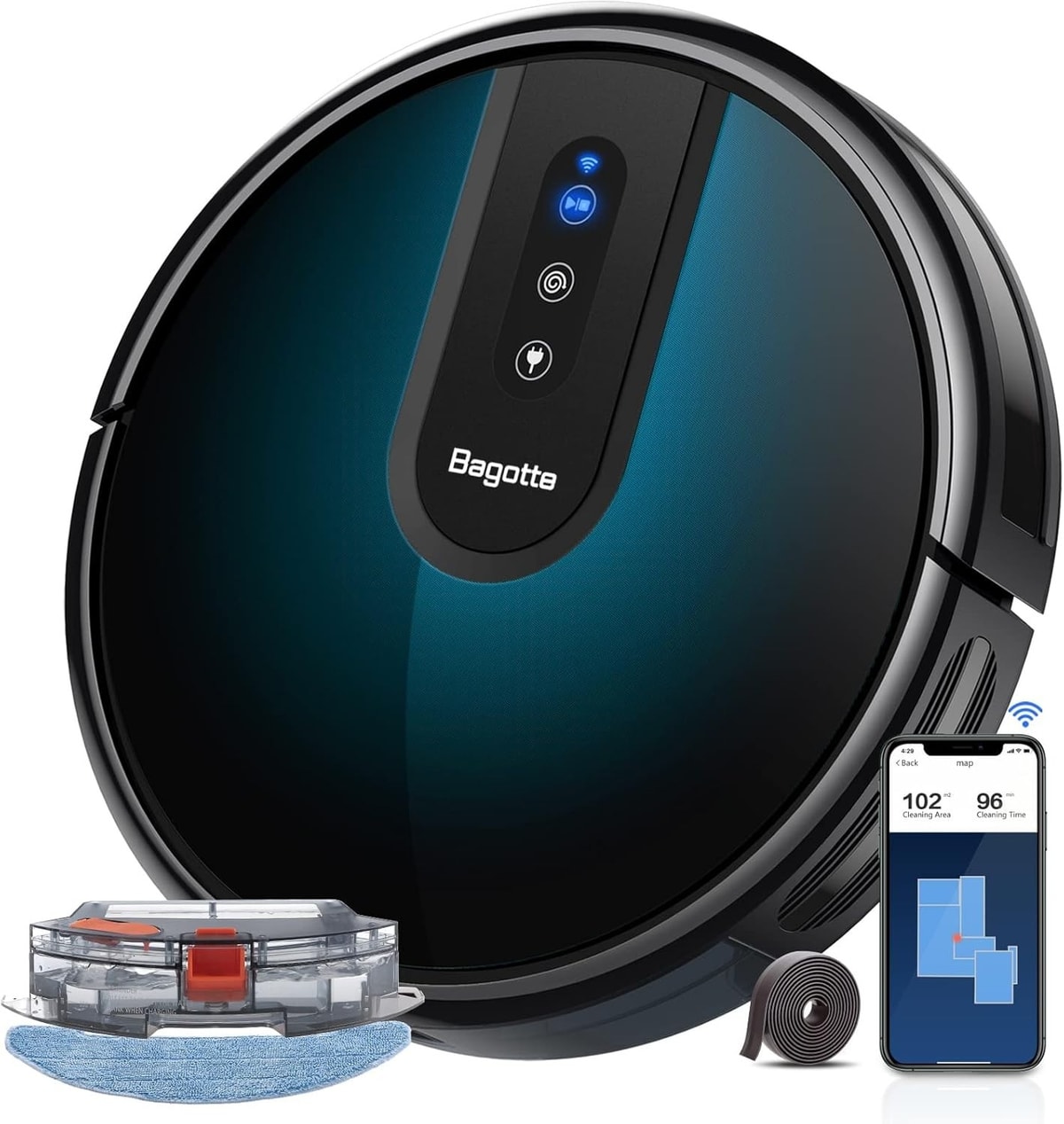 Robot Vacuum Cleaner 4-in-1 Vacuum and Mop Gyro Navigation WiFi App - Black