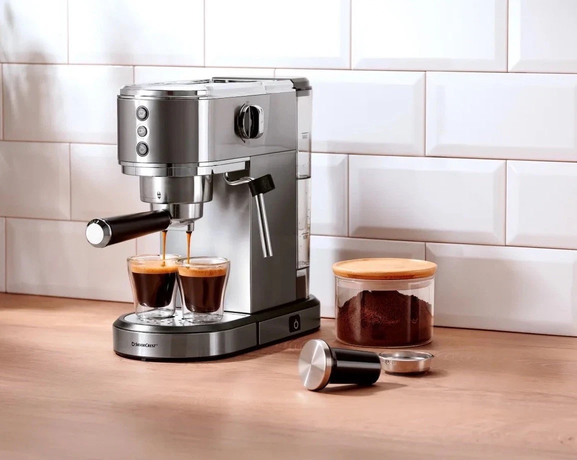 Silvercrest Slim Espresso Machine , Power consumption: 1350W , 19-bar pump - NEW