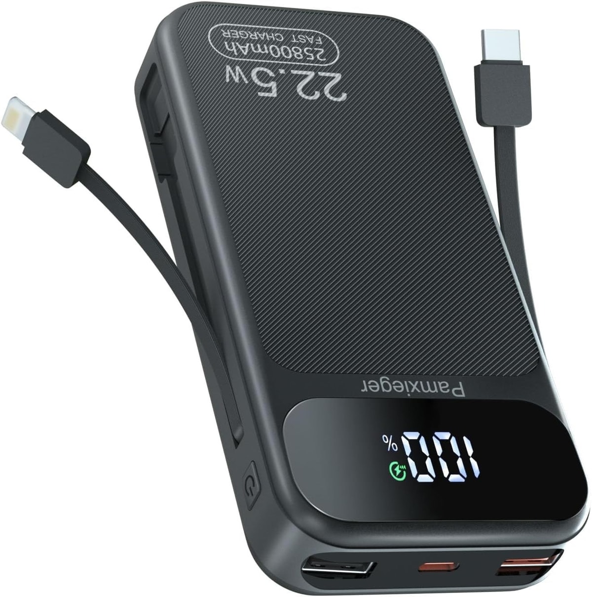 Power Bank 25800mAh Fast Charging Built in 2 cables 22.5W Portable Charger
