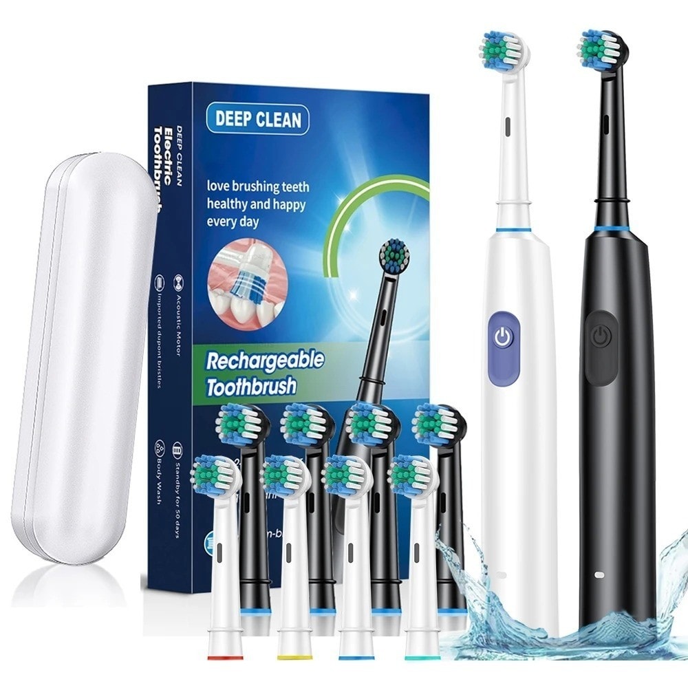 Rechargeable Rotary Electric Toothbrush for Adults with 8 Soft Brush Heads