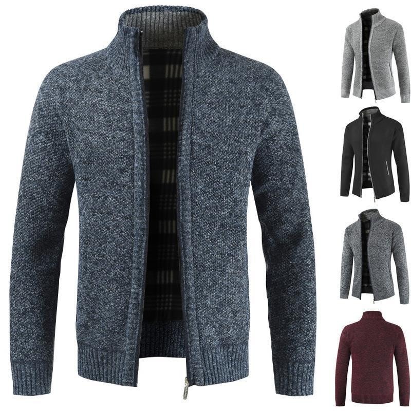 Men's Warm Fleece Knitted Sweater Cardigan Casual Full Zip Jacket Winter Coat