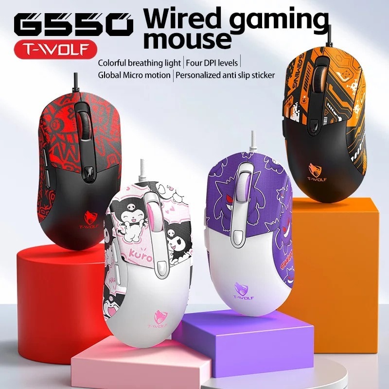 ORANGE T-WOLF G550 Wired Gaming Mouse RGB LED 4 DPI Non-Slip Grip PC USB