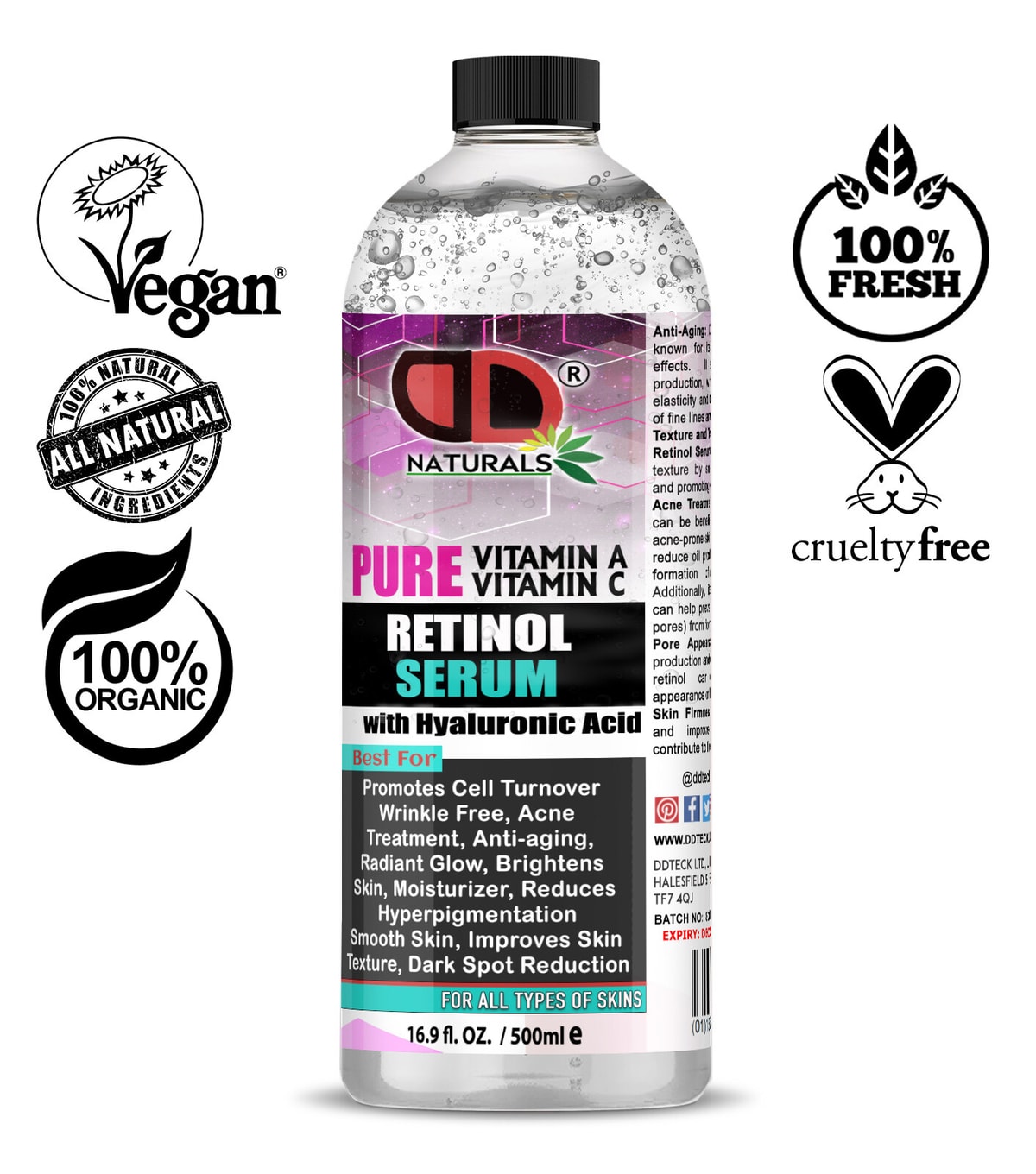 Retinol Serum Hydrating Anti Ageing Wrinkle Plumping Reduce Appearance FineLines