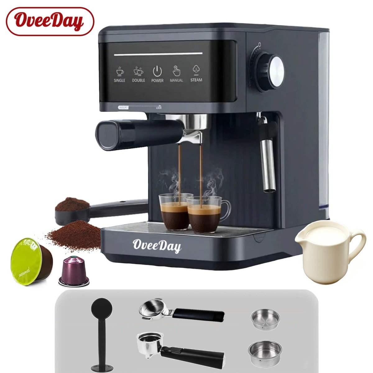 1350W Espresso Machine Coffee Machine Maker Milk Frother 20 Bar 1.8L For Home
