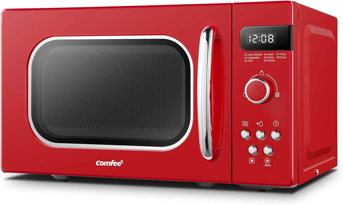 Retro Style 800W 20L Microwave Oven with 8 Auto Menus, 5 Cooking Power Levels, a