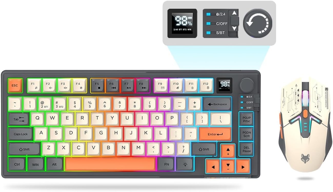 75 ％ Wireless Gaming Keyboard and Mouse Combo, Mechanical Keyboard + 3D 1600D