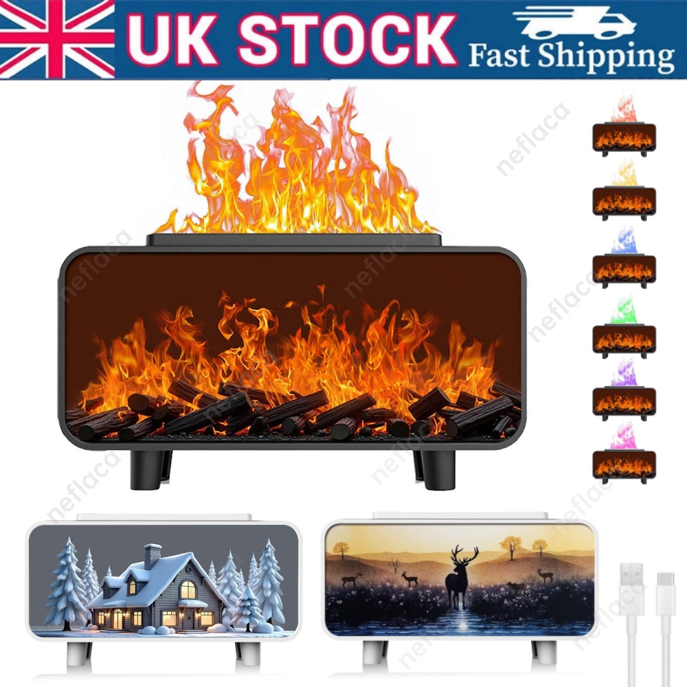 Fireplace Flame Humidifier Colorful Light Flame Essential Oil Diffuser Mute Work