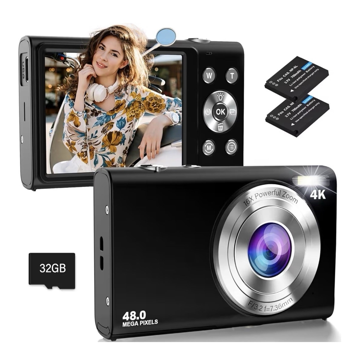 Digital Camera, 4K Autofocus Compact Camera with 32G SD Card HD 48MP with
