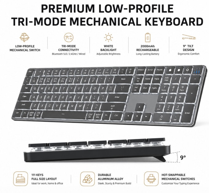 2.4GHz Wireless Gaming Keyboard USB C RGB Backlit Pad For PC Laptop Android ios